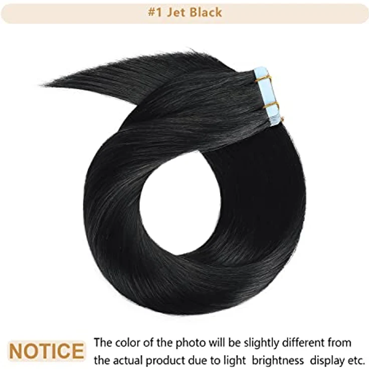 YILITE Tape Extensions Echthaar, 35cm Jet Black, 20 Stück/Packung, 40g, seidig gerade, wiederverwendbar, Skin Weft – Bild 2