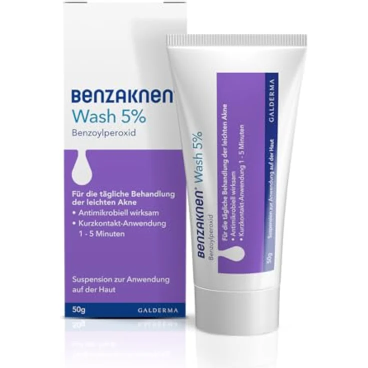 Benzaknen BENZAKNEN Wash 5%, 50g, Waschgel gegen Pickel & Mitesser bei leichter Akne auf Gesicht und Körper, für empfindlichere Haut geeignet, Mit BPO (Benzoylperoxid), Dermatologisch getestet – Bild 1