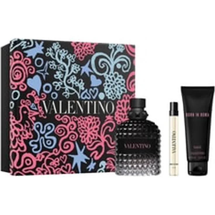 Valentino Born In Roma Uomo 100 ml Set, Herren-Duftset mit aromatischem Vetiver-Duft, inklusive 10 ml Reisegröße und 75 ml Duschgel