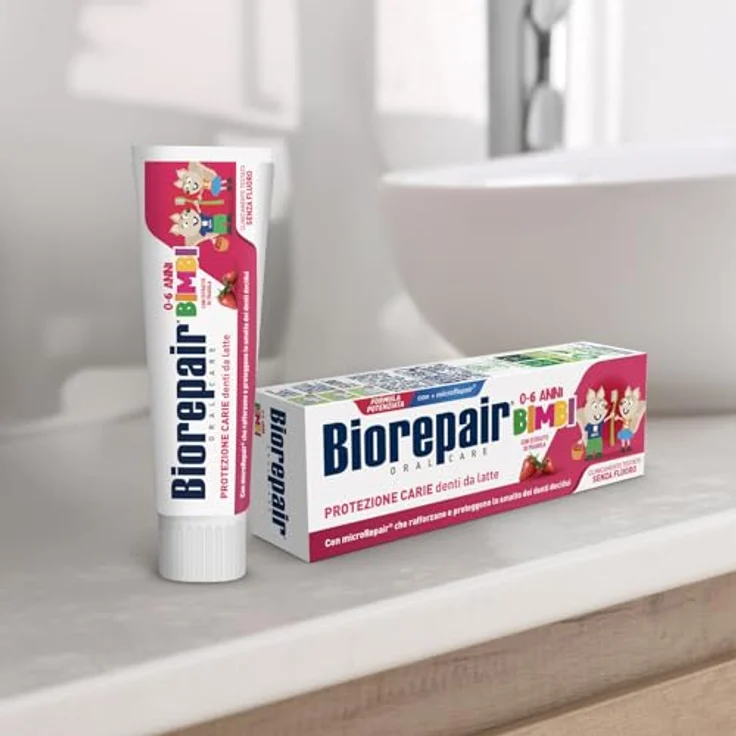 Biorepair Kinderzahnpasta 0-6 Jahre, Erdbeer-Geschmack, Anti-Caries, für gesundes Zahnfleisch, 50 ml – Bild 2