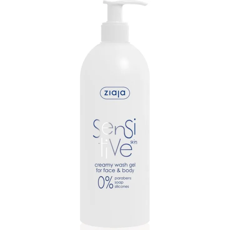 Ziaja Sensitive Waschgel für Gesicht und Körper, 400 ml, sanfte Reinigung für empfindliche und gereizte Haut