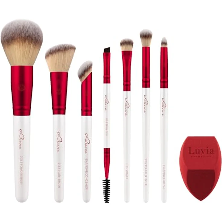 Professionelles Make-up Pinselset Luvia, Geschenkidee, Prime Vegan Memories Velvet Red, Pearl, 7 Schminkpinsel inkl. Pinselaufbewahrung und Blender Schwamm // Prime Vegan Memories Set – Bild 3