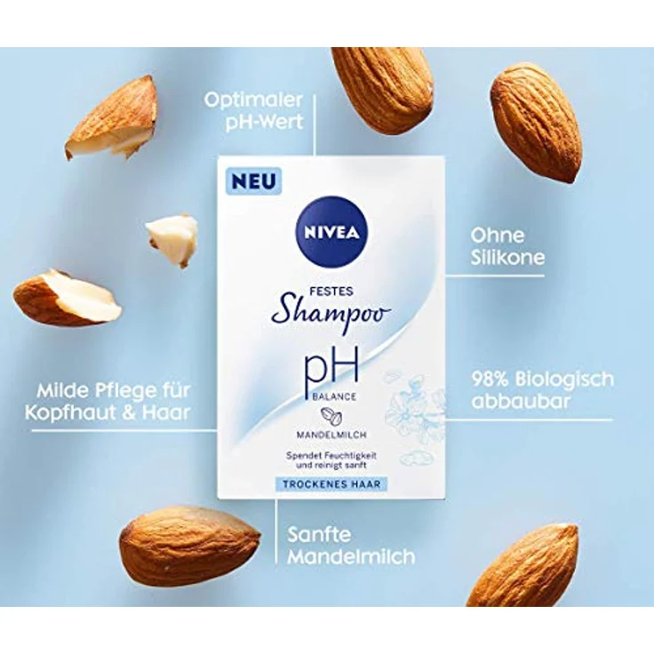 NIVEA festes Shampoo pH Balance für trockenes Haar (75 g), sanft reinigendes Festshampoo mit Mandelmilch, pH-optimiertes Shampoo mit veganer Formel – Bild 3