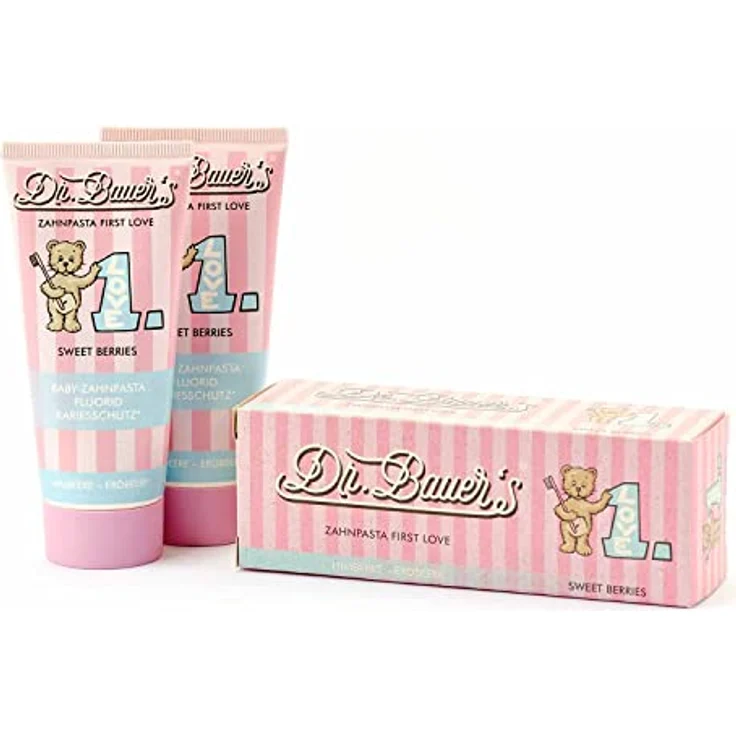 Dr. Bauer's Baby-Zahnpasta, Kinder-Zahncreme First Love Sweet Berries mit Fluorid, 2er Pack (2x 50ml) – Bild 1