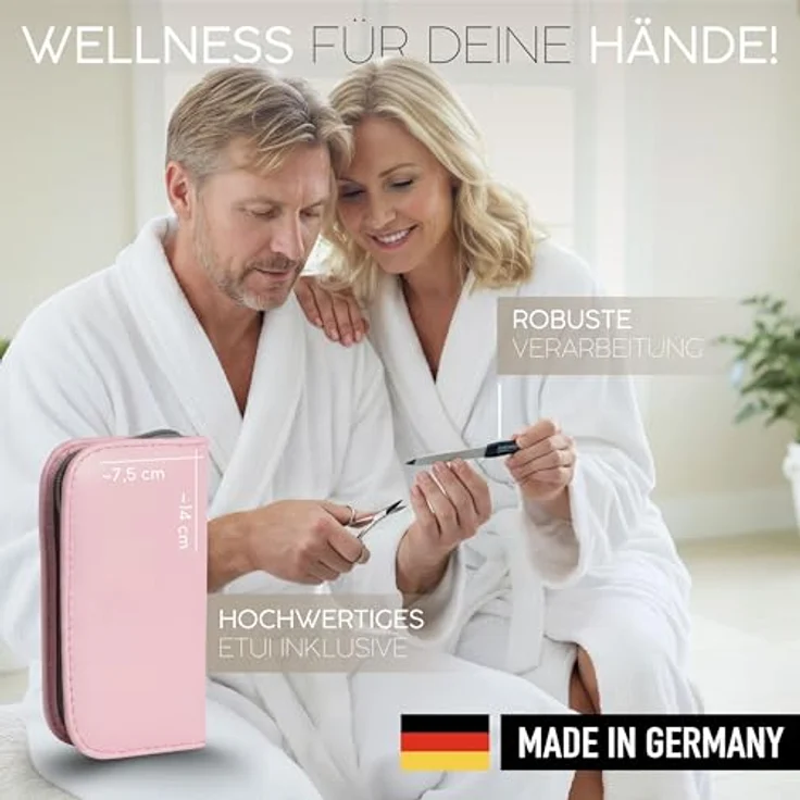 marQus Maniküre Set Solingen, 6-teiliges Nagelset aus glanzvernickeltem Stahl im Kunst-Leder Etui, handlich und weich für Damen und Herren – Bild 2