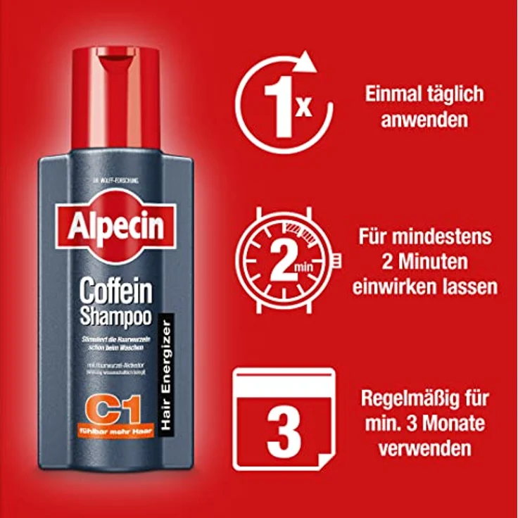 Alpecin Coffein-Shampoo C1 + Coffein Liquid Set, 250 ml + 200 ml, gegen erblich bedingten Haarausfall bei Männern – Bild 3