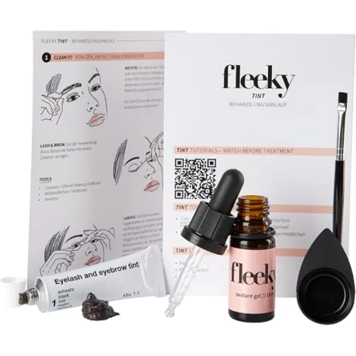 fleeky Augenbrauenfarbe Set | Brow Tint Colour Gel | Selber Färben | Schälchen & Pinsel | 15 + 10 ml | Farbe für Brauen | Schwarz o. Braun o. Hellbraun (Schwarz)