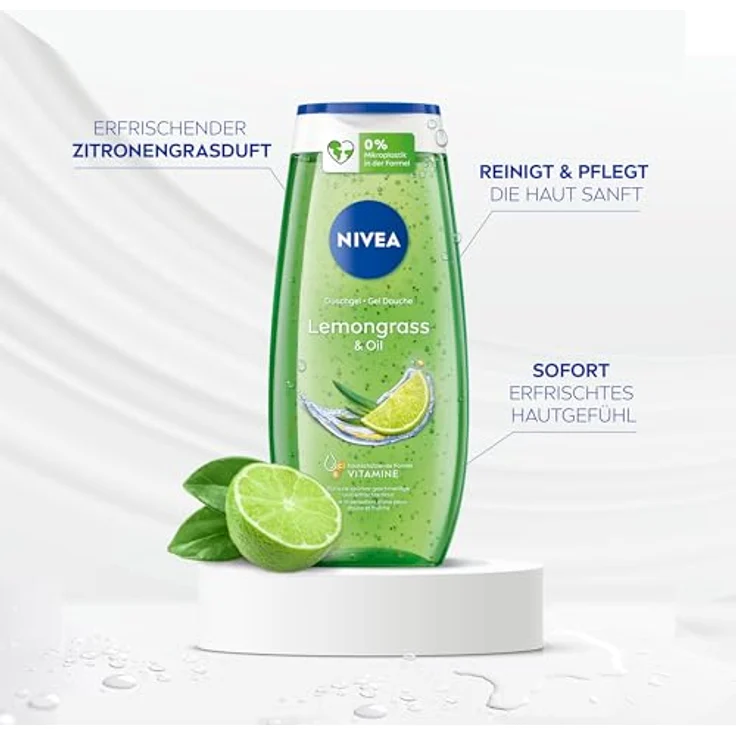 NIVEA Lemongrass & Oil Duschgel (250 ml), pH-hautneutrale Pflegedusche mit belebendem Zitronengras-Duft, verwöhnende Dusche mit pflegenden Ölperlen – Bild 2