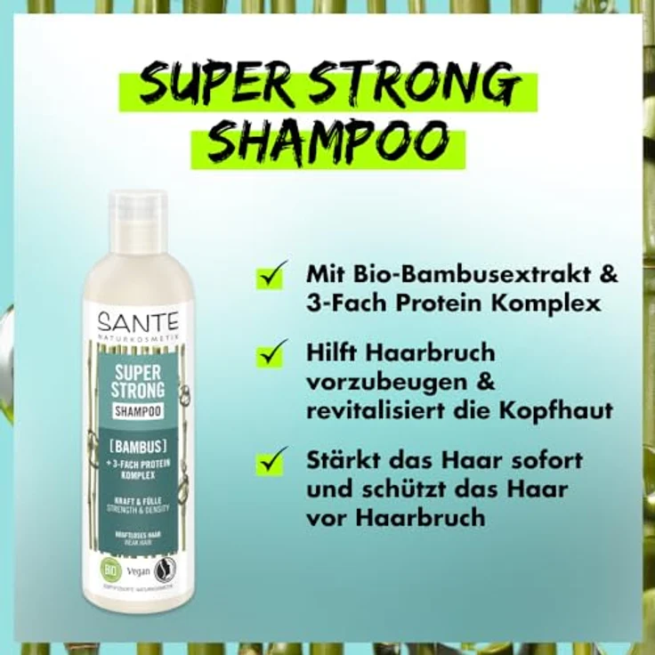 Sante Naturkosmetik Super Strong Shampoo, 250 ml mit Bio-Bambus Extrakt und 3-Fach Protein Komplex – Bild 4
