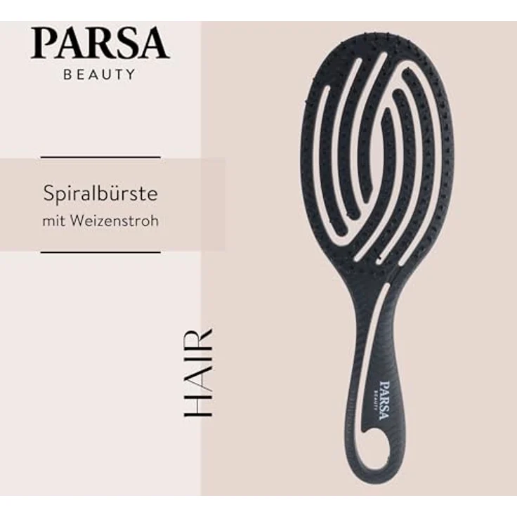PARSA BEAUTY Nature Love Spiralbürste, Entwirrbürste mit Weizenstroh & flexiblen Pins für nasses & trockenes Haar, schwarz – Bild 2