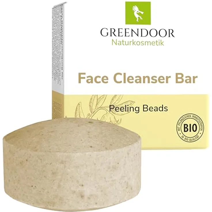 GREENDOOR Fester Gesichtsreiniger Peeling Beads 57g, Vegan, Seifenfrei, Hautmild, natürlich, für trockene und unreine Haut