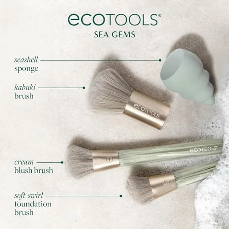 EcoTools Sea Gems Face Set, 4-teiliges Make-up-Pinselset für Damen mit hochwertigen Pinsel- und Schwamm-Applikatoren – Bild 3