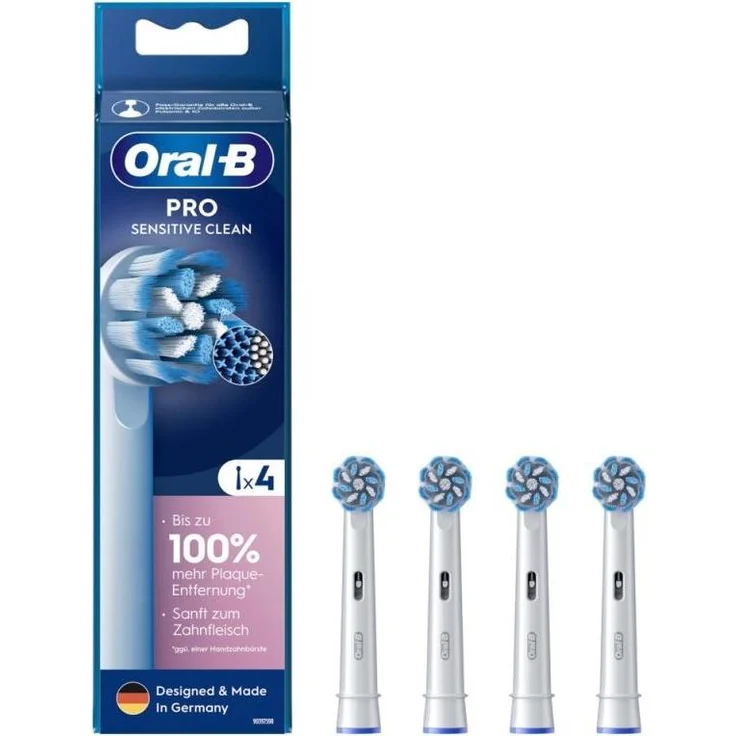 Braun Oral-B Aufsteckbürsten Pro Sensitive Clean, 4er Pack Zahnbürstenköpfe für sanfte Reinigung