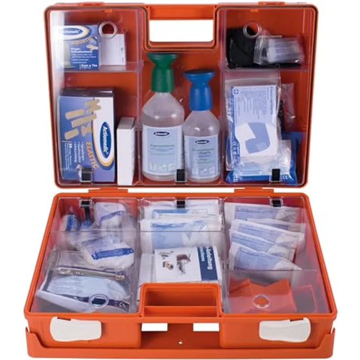 ACTIOMEDIC Erste-Hilfe-Kasten SPECIAL WERKSTATT, DIN 13157:2021, orange, Notfallkoffer mit Wandhalterung und mehrsprachiger Beschriftung, 42 x 33 x 15 cm – Bild 3