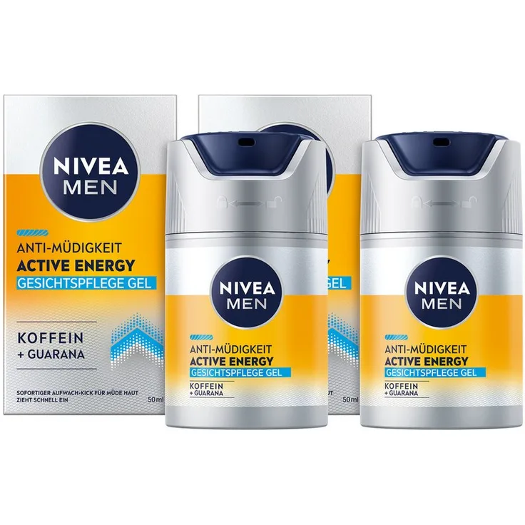 Nivea Men Active Energy Gesichtspflege Gel, Anti-Müdigkeit 2x50ml Set mit Guarana und Koffein