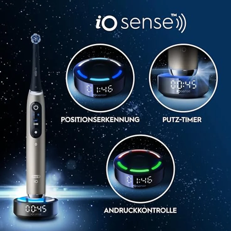 Oral-B iO Series 10, Elektrische Zahnbürste mit iO Sense Schnellladestation, 7 Putzmodi, einschließlich 1 Aufsteckbürste und Lade-Reise-Etui, Lunar Gold – Bild 3