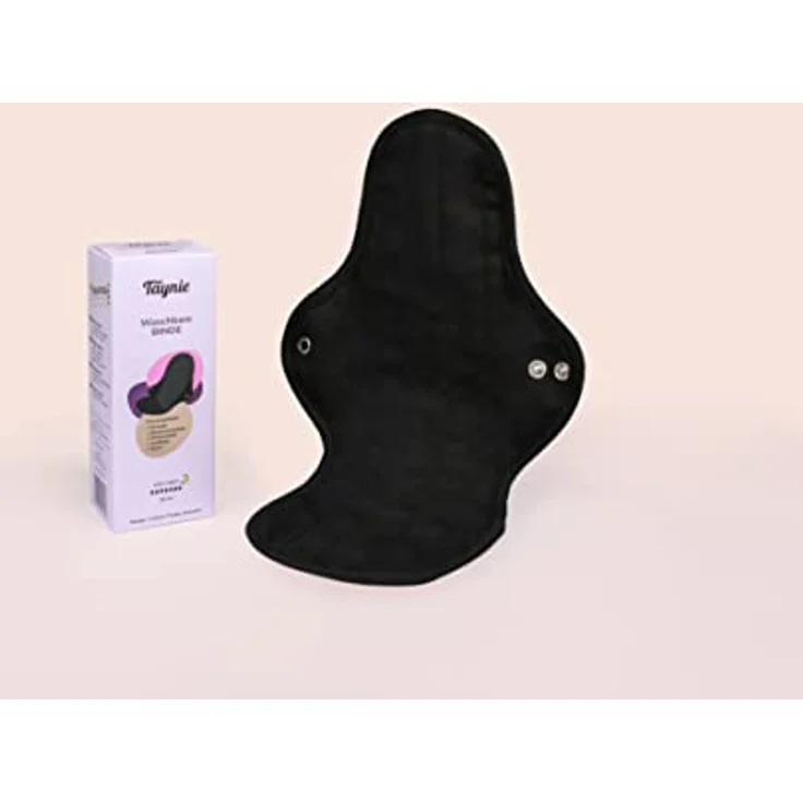Taynie Waschbare Binde ultra stark Night, wiederverwendbare Damenbinde aus Bio-Baumwolle, saugstark und geruchsneutral, schwarz, 31 cm