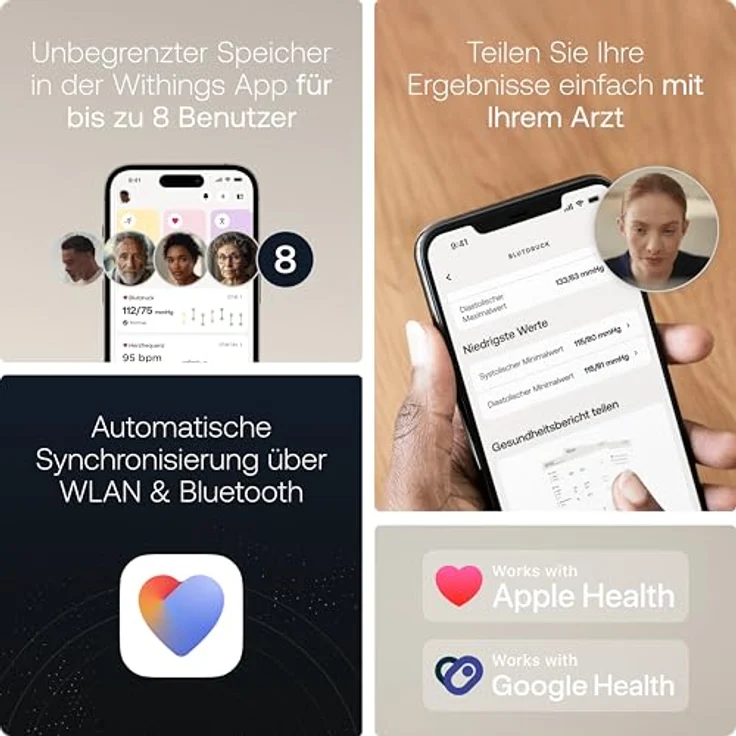 Withings BPM Vision, Blutdruckmessgerät mit 1-Kanal-EKG, 2,8-Zoll-Farbdisplay, Wi-Fi und Bluetooth Synchronisierung, geeignet für Armumfänge 22-42 cm – Bild 6
