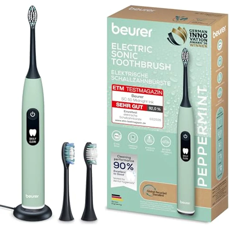 Beurer SC 50 Green Planet Peppermint, Schallzahnbürste mit 5 Reinigungsprogrammen, LCD-Display und 100% recyceltem Material – Bild 2