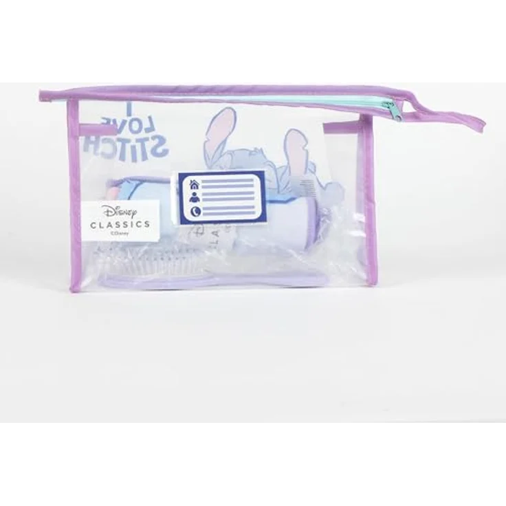 Lilo & Stitch Kulturbeutel, Disney Hygiene-Kit Set mit Handtuch und Haarbürste, bunt – Bild 2