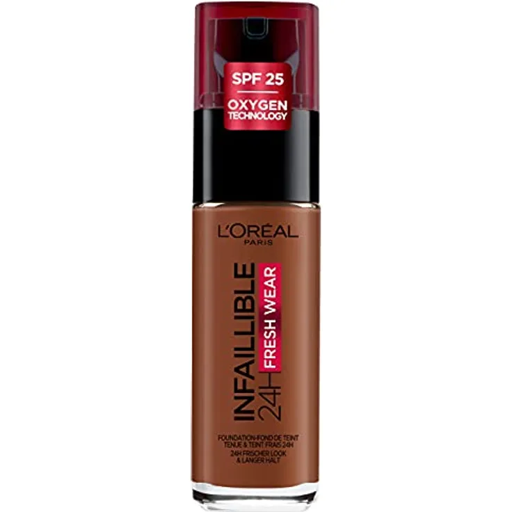 L'Oréal Paris Make up, Wasserfest und langanhaltend, Flüssige Foundation mit LSF 25, Infaillible 32H Fresh Wear Make-up, Nr. 380 Espresso, 30 ml