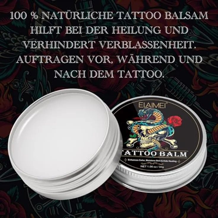 P-Beauty Tattoopflege Balsam 30g mit Aloe Vera - Feuchtigkeitsspendende Tattoo Aftercare Creme für frische Tattoos, beruhigende Formel mit natürlichen Ölen – Bild 2