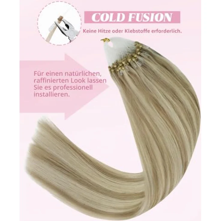 YoungSee Micro Extensions Echthaar, Aschblond, ohne Hitzeanwendung, glatt, unsichtbare Befestigung, atmungsaktiv – Bild 5
