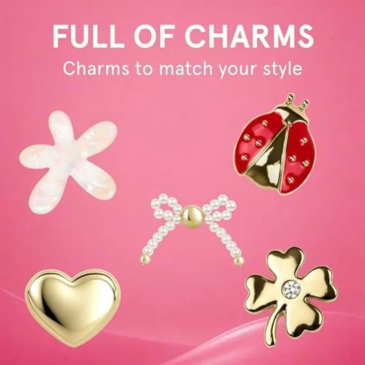 invisibobble MyClaw Full of Charms, Goldene Haarklammer für Damen mit 5 Charms (Herz, Schleife, Marienkäfer, Kleeblatt, Blume), perlmuttweiß, Größe L, eleganter Haarschmuck XXL – Bild 3
