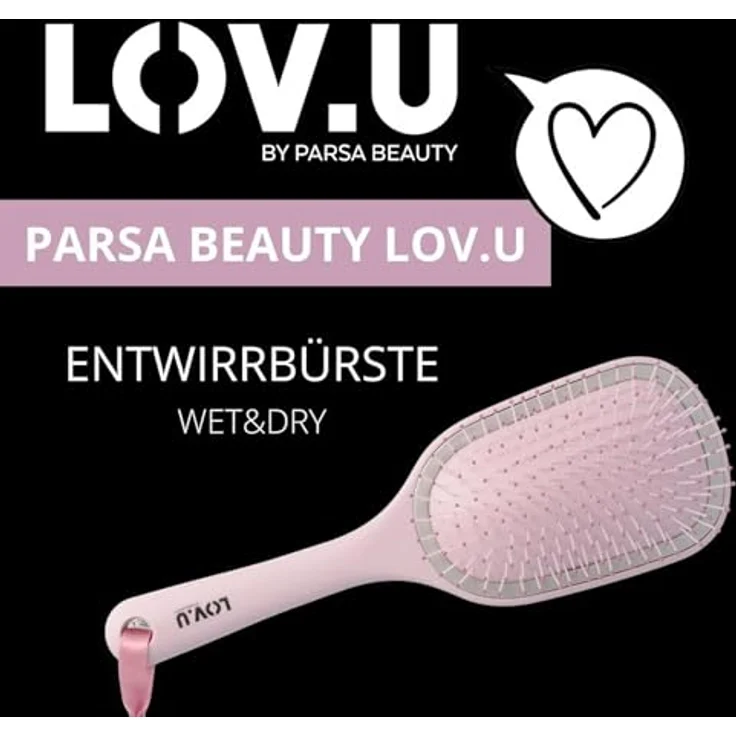 PARSA Beauty LOV.U Entwirrbürste Wet & Dry Rosa - MultiFlexible Nylonpins, schmerzfreies Bürsten - Nasses & trockenes Haar - Abgerundete Kunststoffstifte, außergewöhnliches Kämmgefühl - 10 x 5 x 1,3 cm – Bild 2