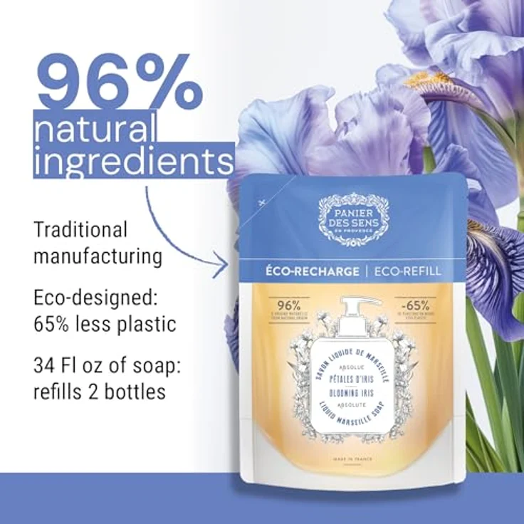 Panier des Sens Nachfüllpack Flüssigseife Irisblüte, 1 L, 97% natürlich, mit pflanzlichen Ölen – Bild 5