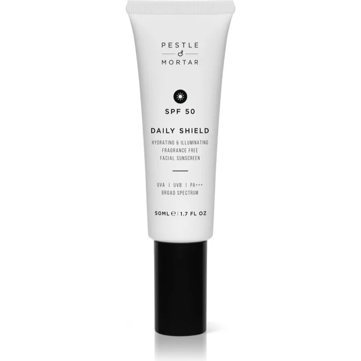 Pestle & Mortar Daily Shield, aufhellende Schutzcreme SPF 50, 50 ml, veganer Sonnenschutz für das Gesicht