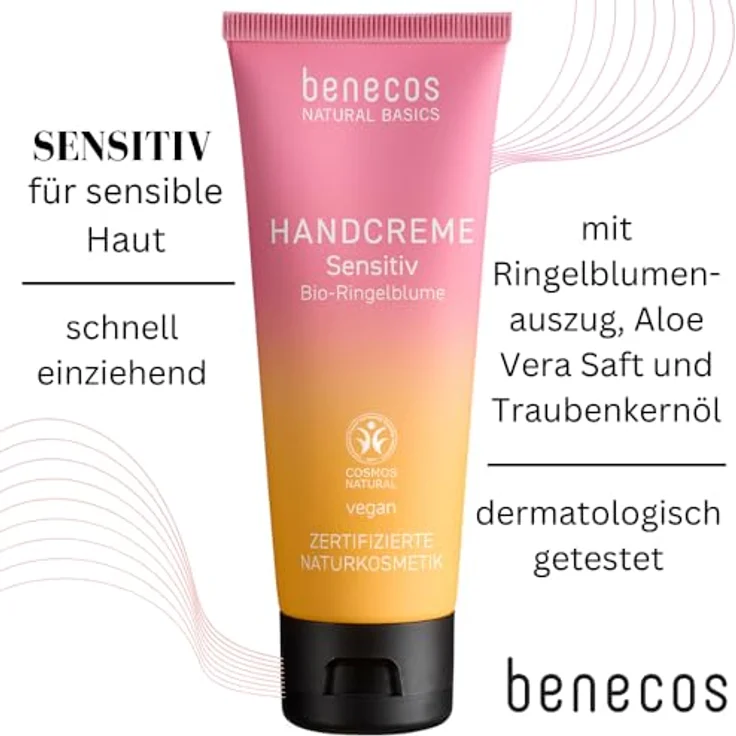 benecos Natural Basics Handcreme Sensitiv, Bio-Ringelblume, 75ml, vegan, dermatologisch getestet – Bild 5