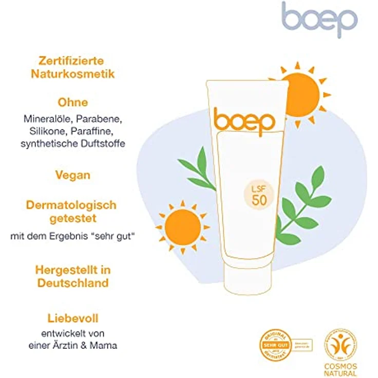 boep Sonnencreme Sensitiv LSF 50 | Für Gesicht & Körper | Hoher Sonnenschutz für Babys, Kinder & Erwachsene | Baby Sonnencreme Mineralisch | Vegane Naturkosmetik (50ml) – Bild 3