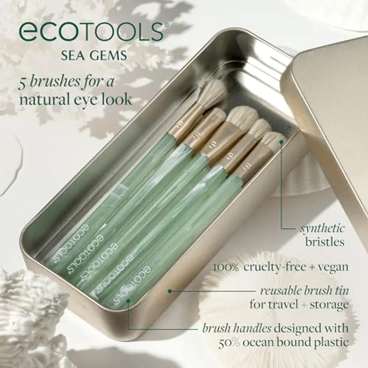 EcoTools Sea Gems Augen-Make-up-Set, 6-teiliges Set mit wiederverwendbarer Dose, vegan und tierversuchsfrei, geeignet für flüssige, cremige und pudrige Produkte – Bild 5