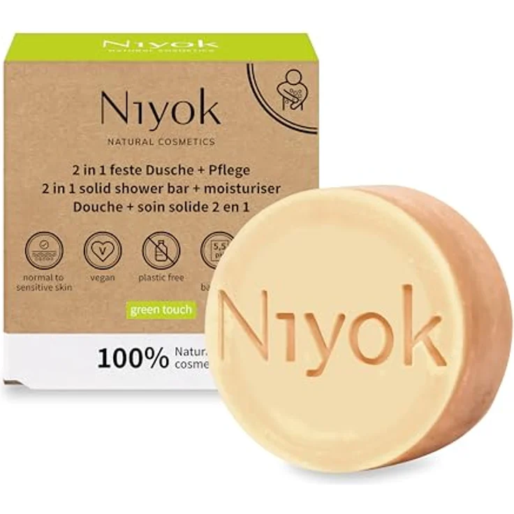 Niyok® 2-in-1 Feste Dusche + Pflege "Green Touch" (80g) • Naturkosmetik Duschseife • Plastikfrei & Vegan – Bild 1
