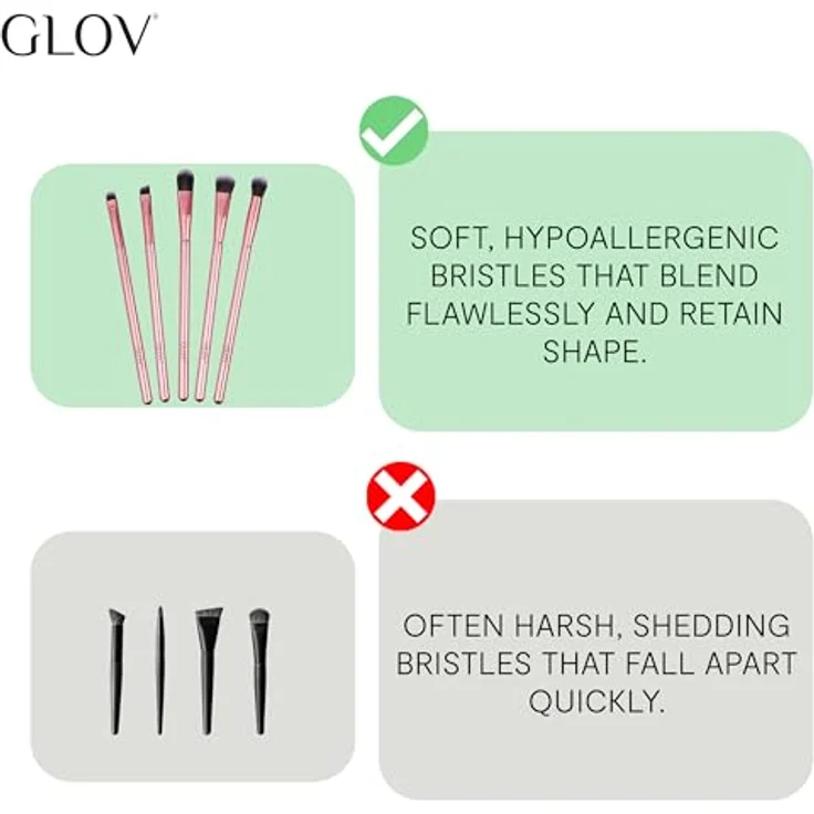 GLOV Accessories Pinselset für die Augen, 5-teiliges Set in Pink, vielseitige Make-up Pinsel für Lidschatten und Eyeliner – Bild 5