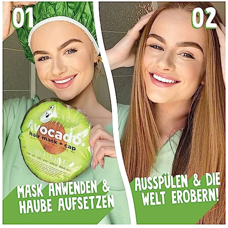 Bear Fruits Mermaid Tiefenfeuchtigkeit + Glanz Haarmaske mit wiederverwendbarer Haube, 20 ml – Bild 2