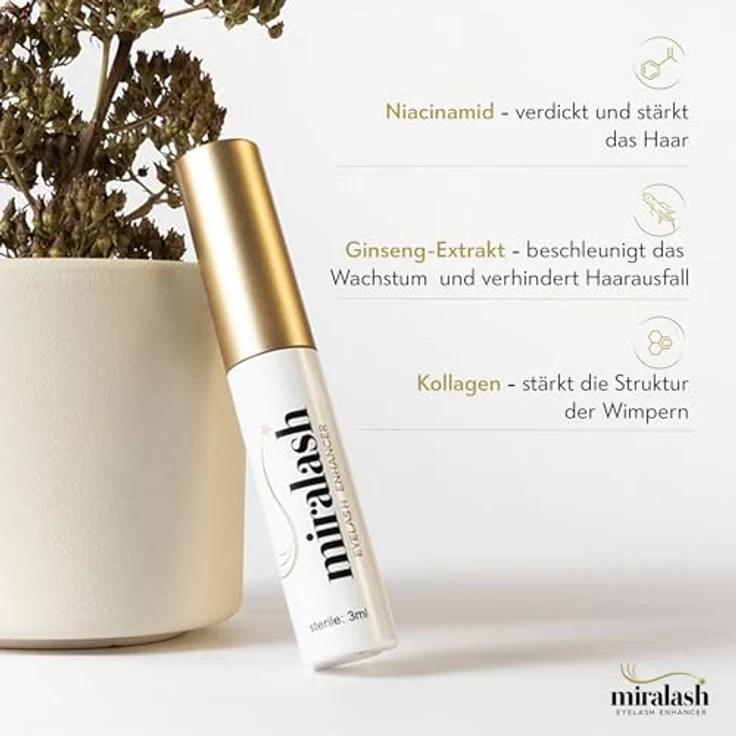 Miralash Wimpernserum 3 ml (1er Pack) - Conditioner für Wimpern, Serum zur Förderung von Wimpernwachstum und Wimpernverlängerung - Eyelashes Growth Serum mit natürlichen Inhaltsstoffen – Bild 4