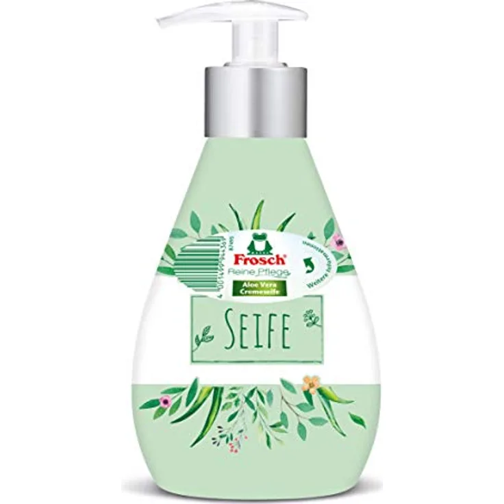 Frosch Reine Pflege Aloe Vera Cremeseife, Flüssigseife, pflegende Handseife zur sanften und hygienischen Reinigung, mit Pumpspender & versch. Motive, 300 ml