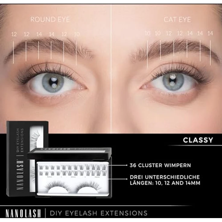 Nanolash Set zur cluster Wimpern DIY Verlängerung zu Hause (CLASSY) - 36 Wimpernsegmente + Bonder + Sealer + Remover + Applikator – Bild 4