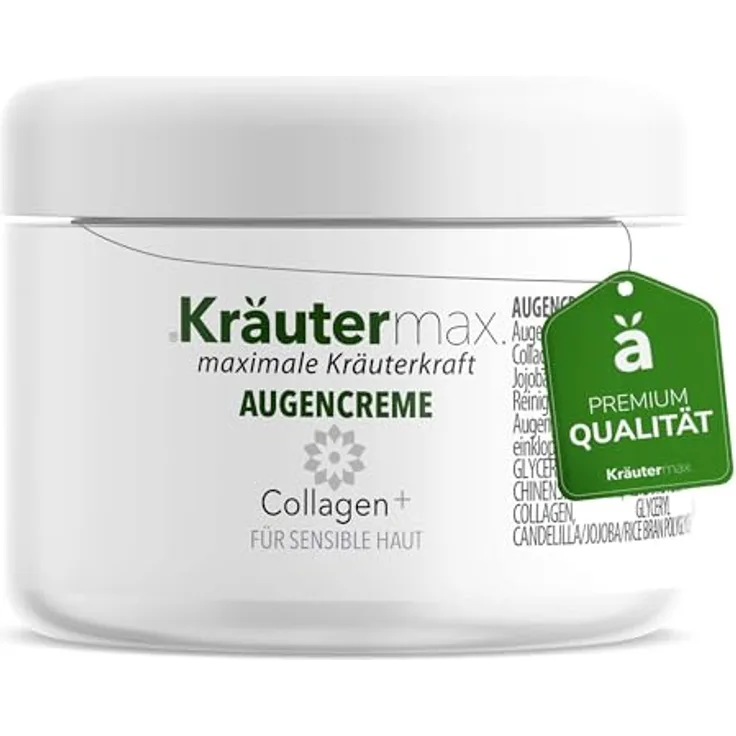Kräutermax Collagen Augencreme, 15 ml, mit Lecithin, Karottensamenöl, Avocadoöl und Jojobaöl für sensible Haut