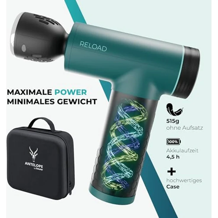 Beurer Antelope by Beurer RELOAD Massage Gun, Muskelmassagegerät mit Wärme- und Kältefunktion, 5 Massageköpfen, 5 Intensitätsstufen bis 3000 U/min, kabellos, mit Aufbewahrungskoffer – Bild 5