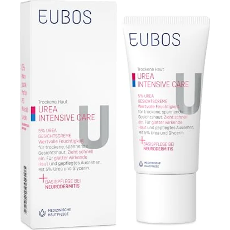 Eubos Urea Intensive Care I 5% Urea Gesichtscreme - Intensive Feuchtigkeitspflege für trockene, spannende Haut - Beruhigend und glättend - 50ml
