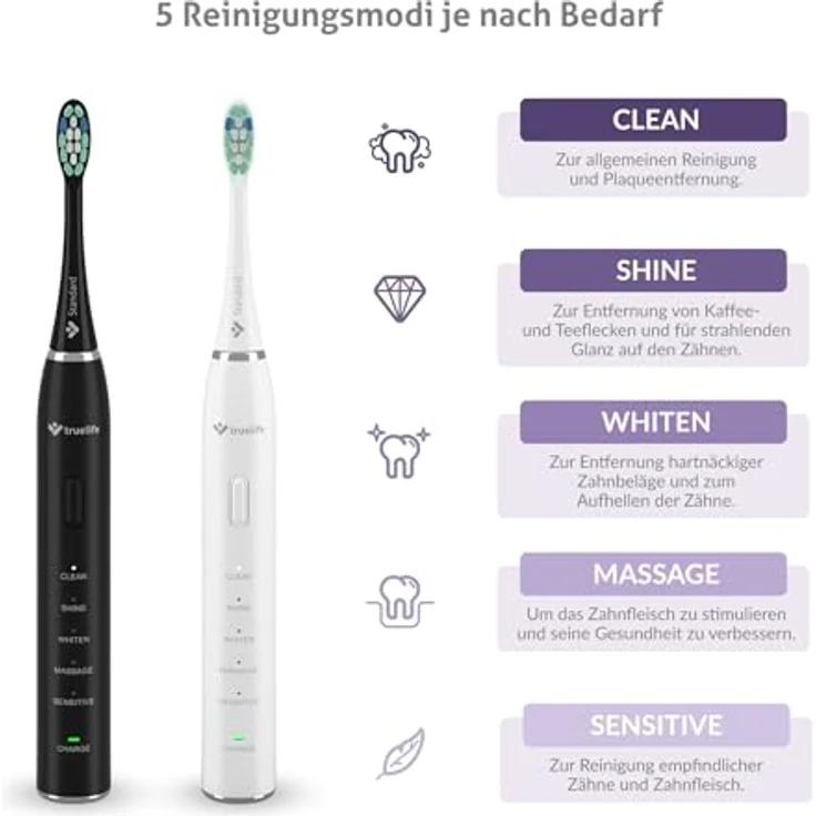 TrueLife SonicBrush Clean30 Duo Schallzahnbürste für Damen, 2er Pack, weiß – Bild 2