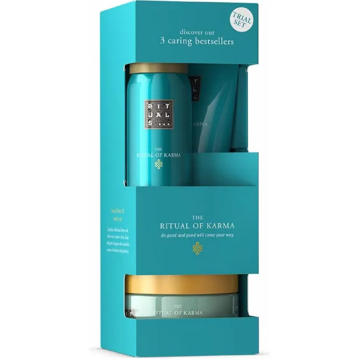 RITUALS The Ritual Of Karma Trial Körperpflegeset, 3 Teile mit Schaumduschgel 50 ml, Körperpeeling 125 g und Körpercreme 70 ml