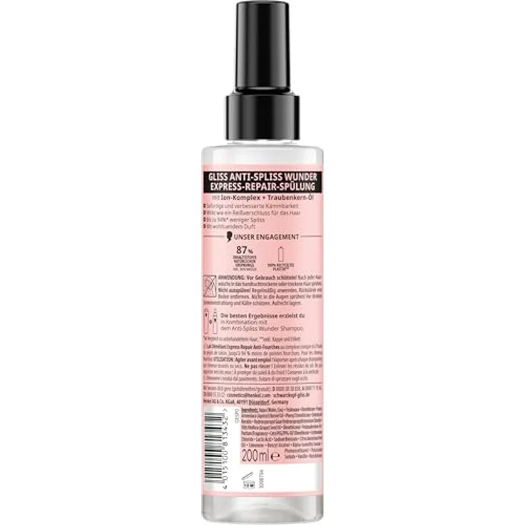 Gliss Express-Repair-Spülung Liquid Silk (200 ml), Pflegespülung mit Hitzeschutz bis 230 °C für außergewöhnlich weiches Haar, mit Ceramide und Seide – Bild 3