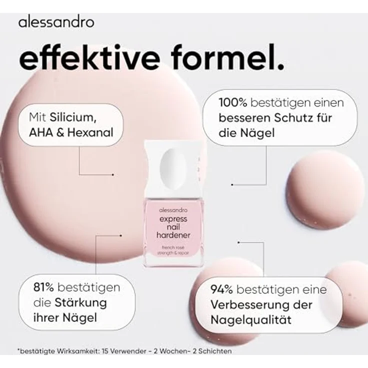 Alessandro Express Nail Hardener, Nagelhärter für Damen, 10 ml, stabilisierende Formel mit Eisen und Calcium, transparente Variante – Bild 4
