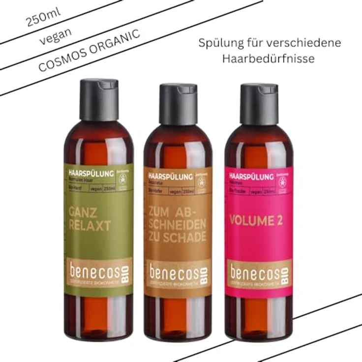benecos BIO Haarspülung Normales Haar, VOLUME 2, 250 ml, vegan, recyceltes Plastik, COSMOS Organic zertifiziert – Bild 2
