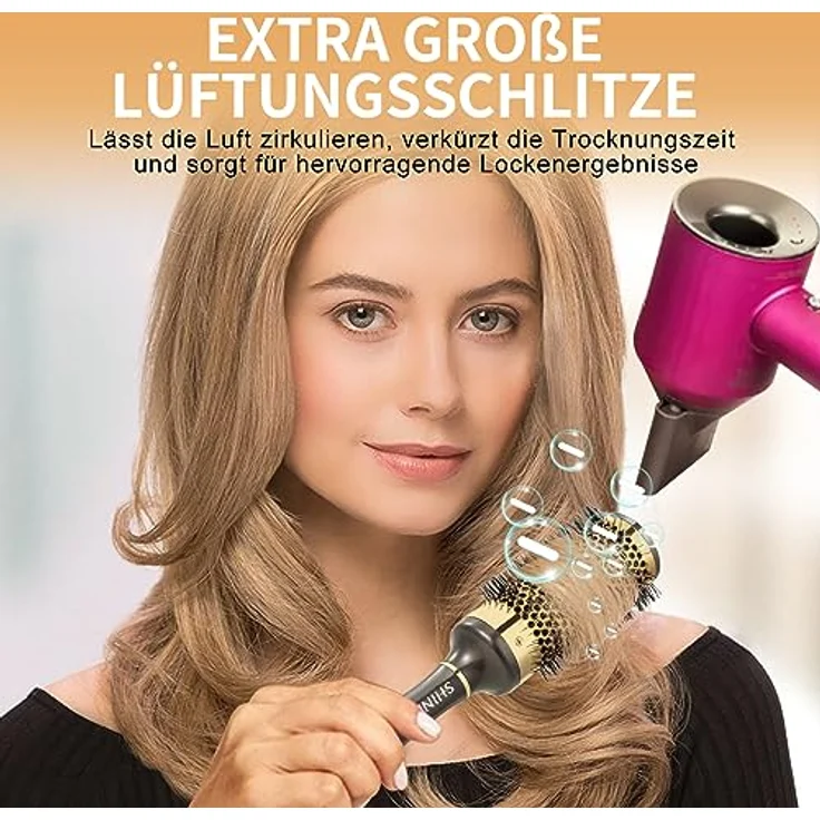 SHINLEA Rundhaarbürste, Haarbürste ohne Ziepen für Locken, 43 mm Nylon, Aluminium für Styling und Föhnen – Bild 3