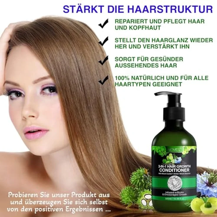 P-Beauty 3-in-1 Conditioner, Haarpflege mit Rizinus-, Amla- & Schwarzkümmelöl, 3 x 300ml, stärkt, pflegt und hydratisiert, unterstützt Haarwachstum – Bild 3
